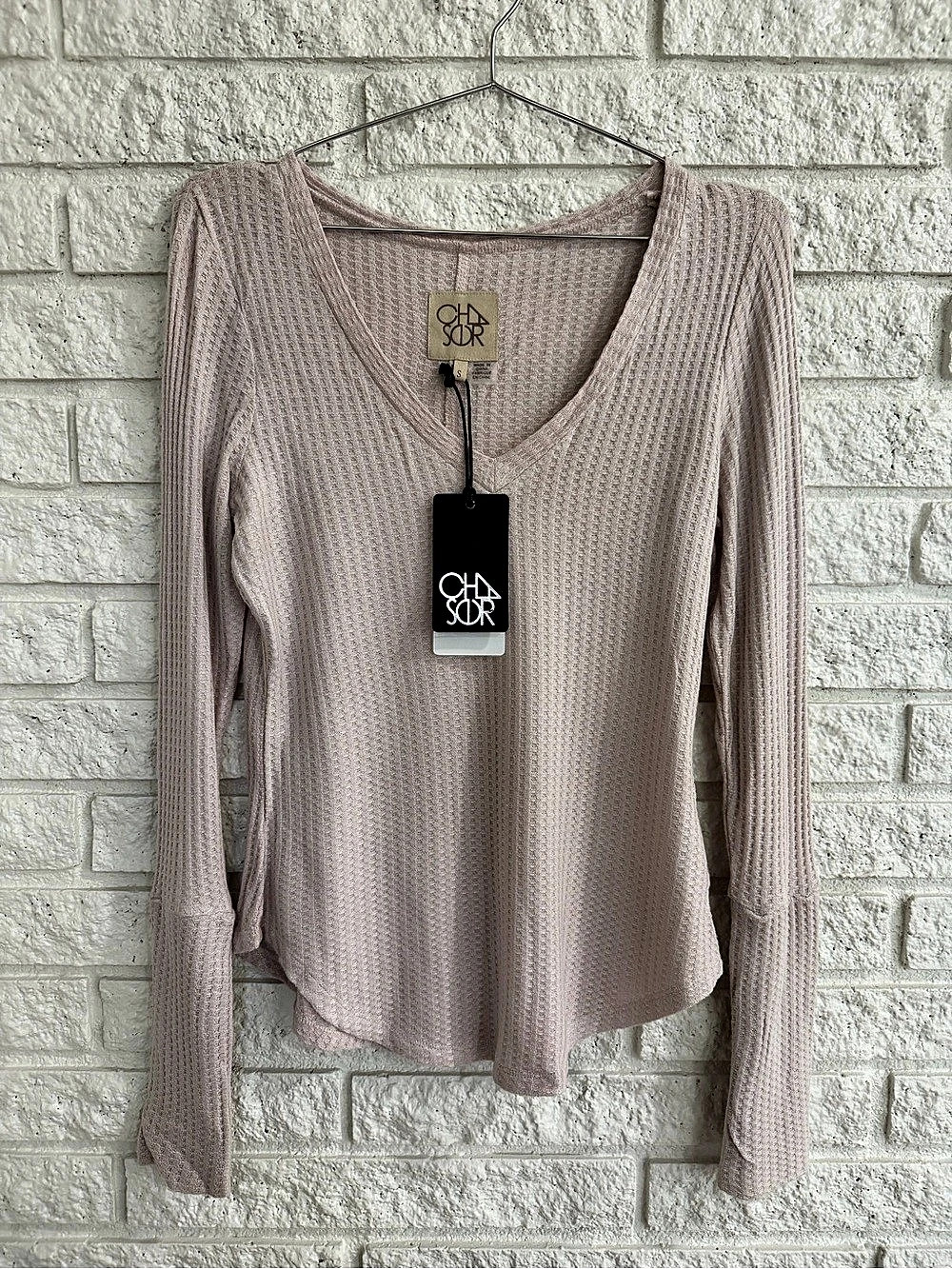Chaser Ladies So Soft Thermal Top V-Neck Pink Size Small - Dollface